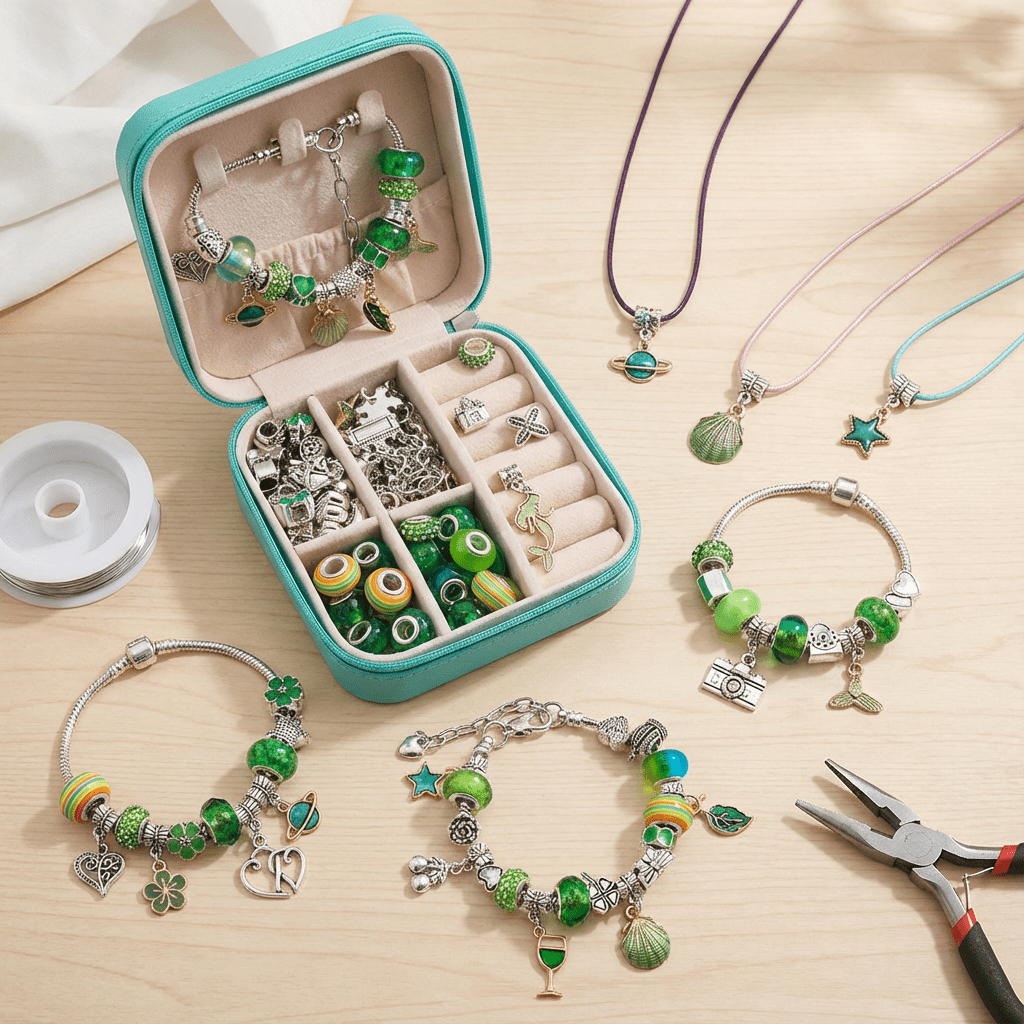 Kit creatif collier et bracelet à fabriquer vert